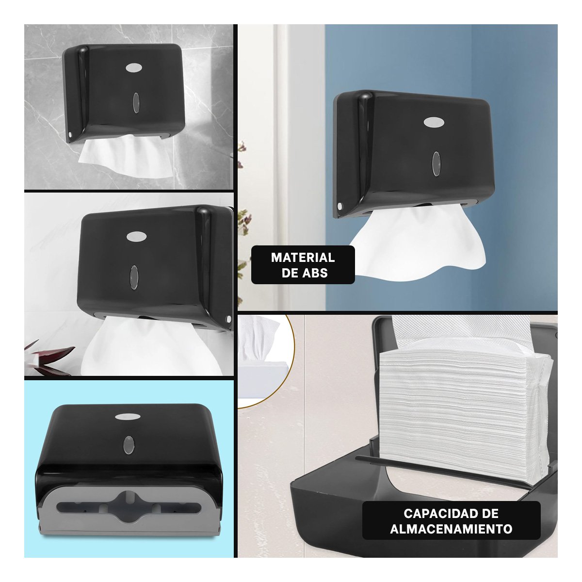PACK4 ESTUCHE DE PAPEL TOALLA INTERFOLIADO NEGRO RESISTENTE PARA ESPACIOS YREGALO STICKER - 2