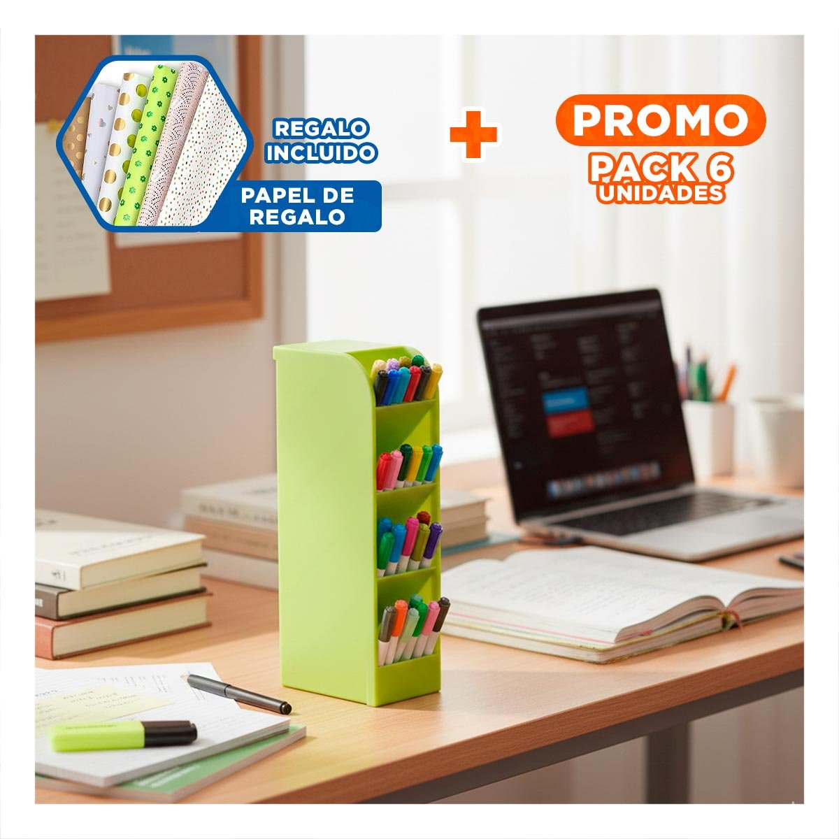 PACK6 MODULO FUNCIONAL PARA AREA DE ESTUDIO VERDE Y+PAPEL REGALO - 1