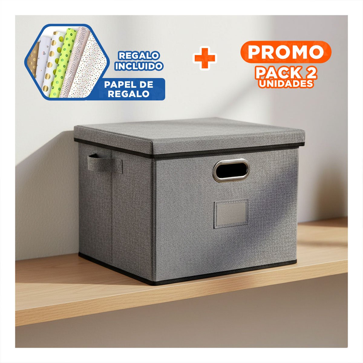 PACK2 UNIDAD ORGANIZADORA CON TAPA 40X32X26CM CELESTE JASPEADO PRACTICO YPAPEL REGALO - 1