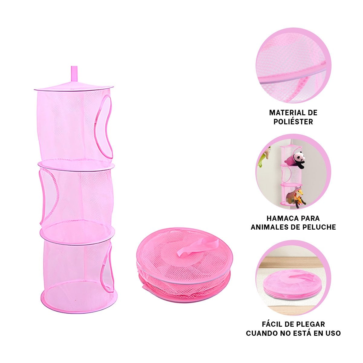MALLA ORGANIZADORA COLGANTE 3 NIVELES ROSADO PARA ORDEN EN HOGAR DIARIO - 3