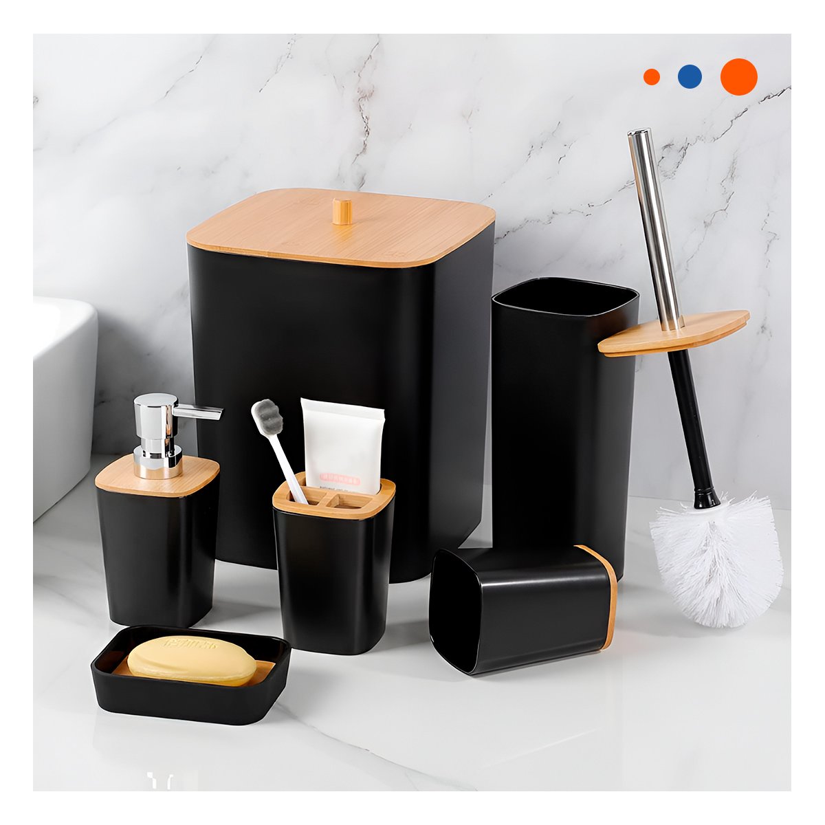 KIT ORGANIZADOR DE HIGIENE SET DE 6 PIEZAS NEGRO USO DIARIO COMODO Y+PAPEL REGALO - 2