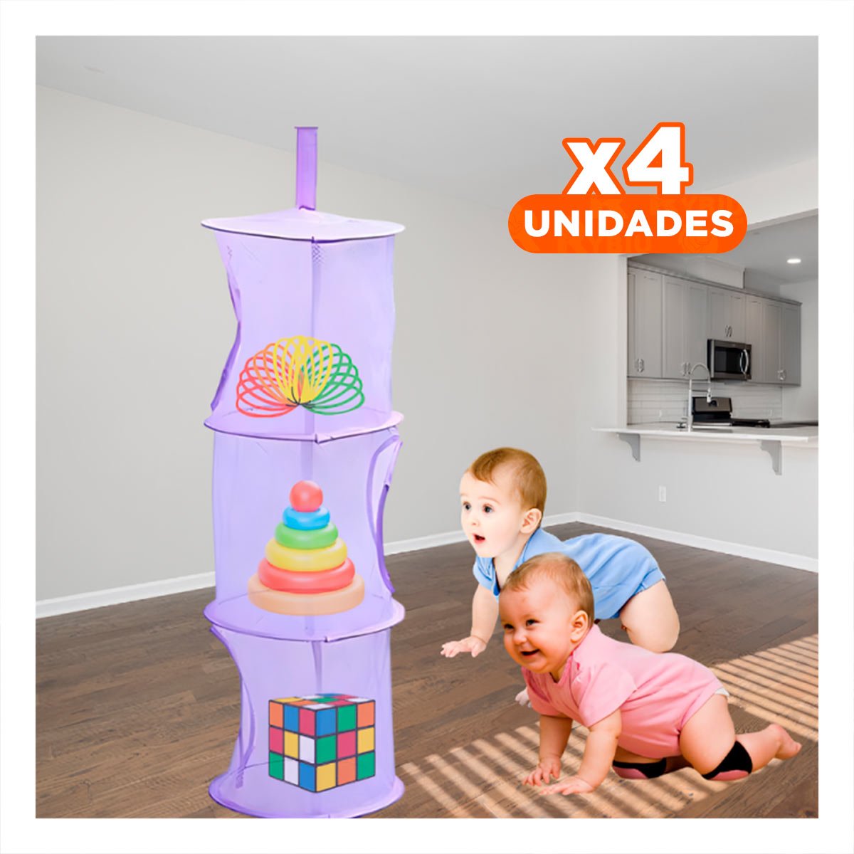 PACK4 UNIDAD COLGANTE TIPO RED 3 NIVELES MORADO PARA ORDEN EN HOGAR DIARIO - 1