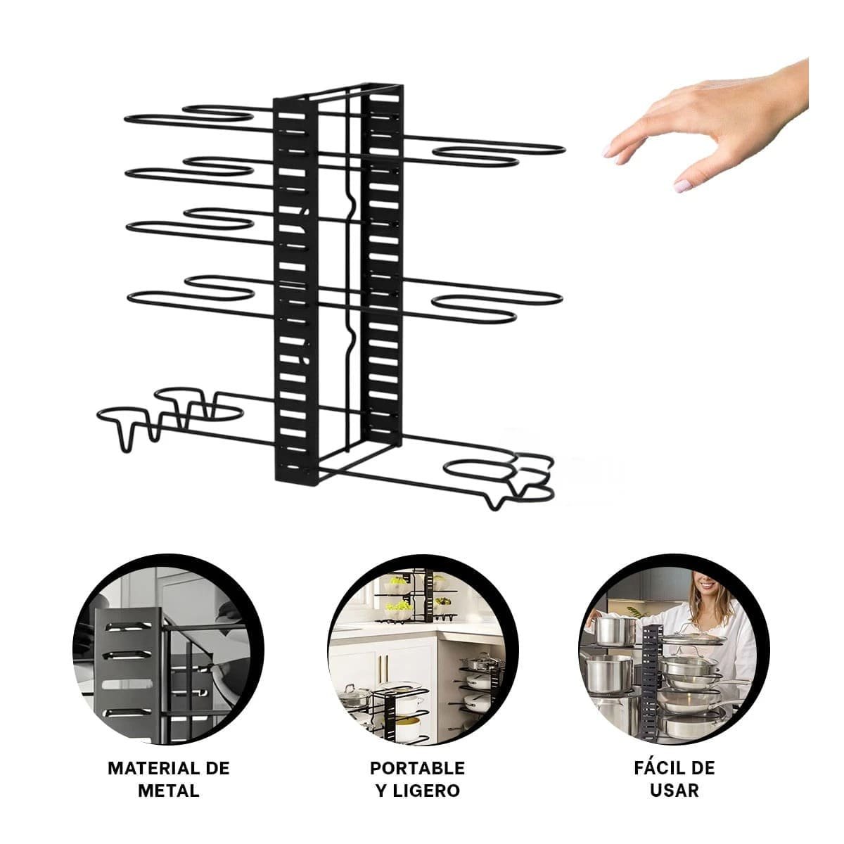 RACK MULTIFUNCIONAL NEGRO PARA COCINA TAPAS Y OLLAS - 3