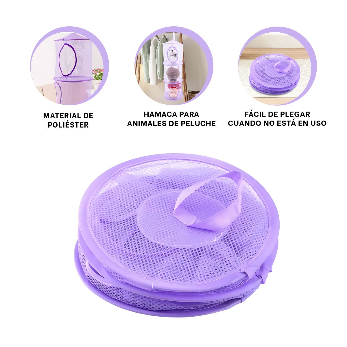 MALLA ORGANIZADORA COLGANTE 3 NIVELES MORADO PARA ORDEN EN HOGAR DIARIO - 3