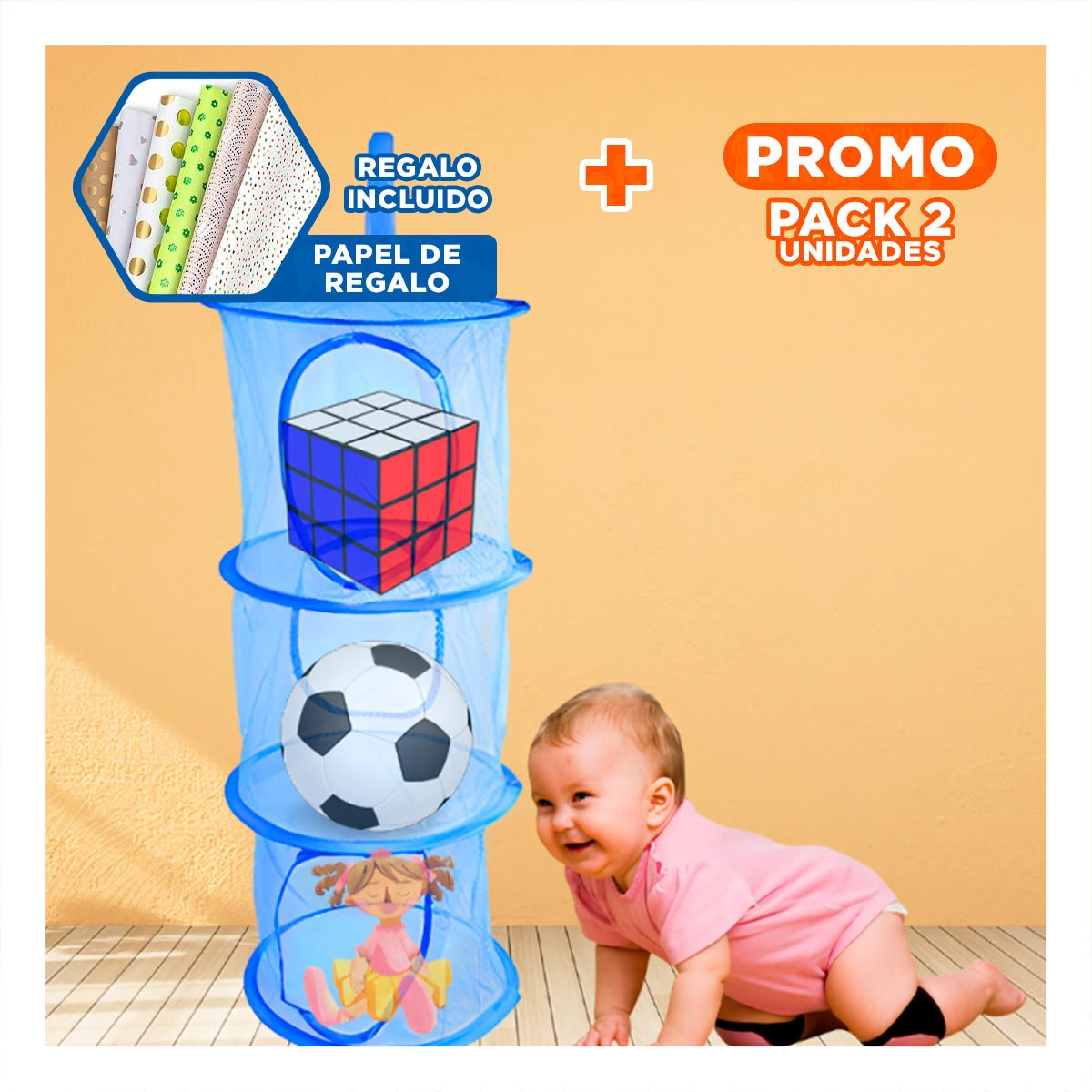 PACK2 SISTEMA COLGANTE TIPO RED 3 NIVELES AZUL FUNCIONAL ALMACENAMIENTO Y+PAPEL REGALO - 1