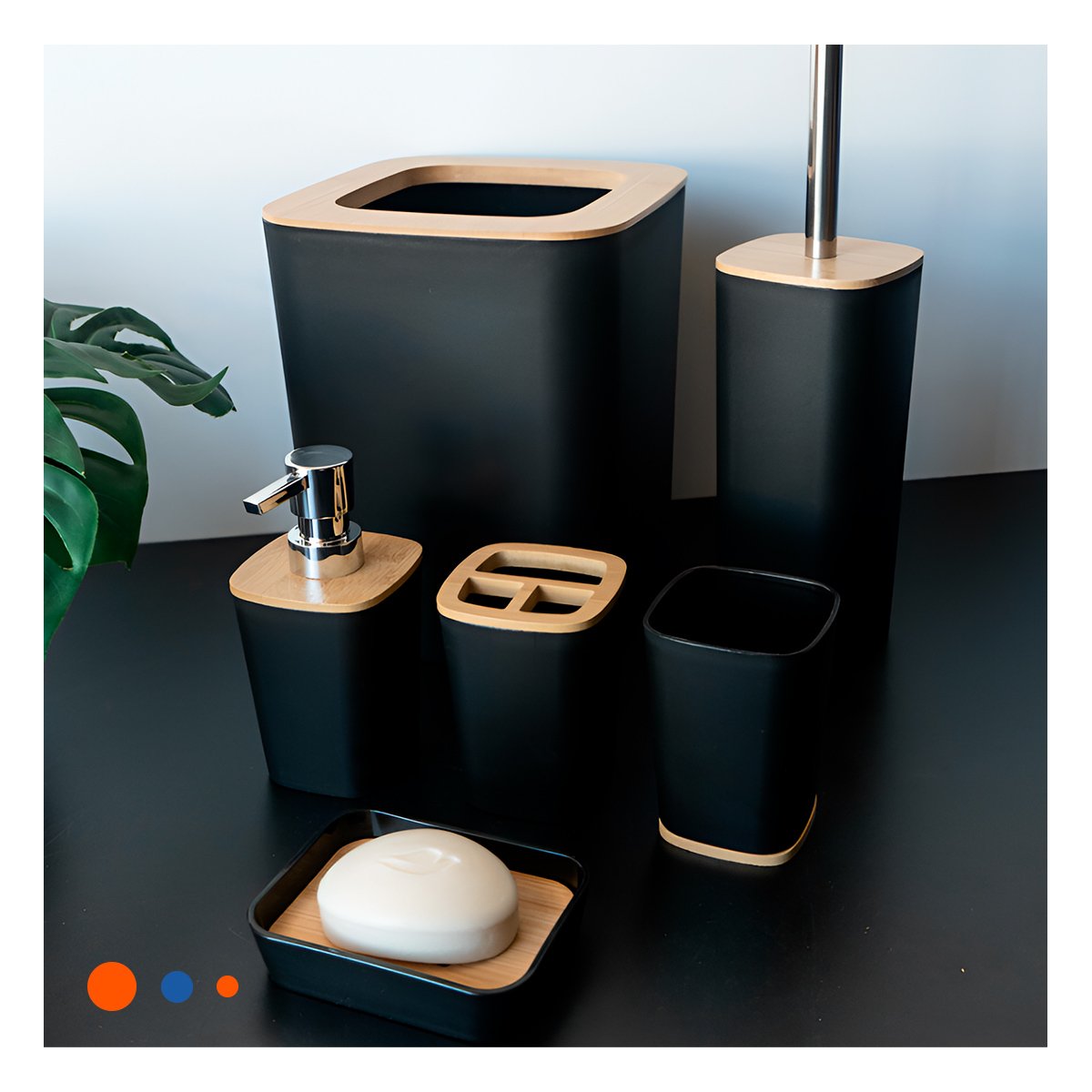 KIT ORGANIZADOR DE HIGIENE SET DE 6 PIEZAS NEGRO ACABADO FINO DURABLE Y+POST IT - 3