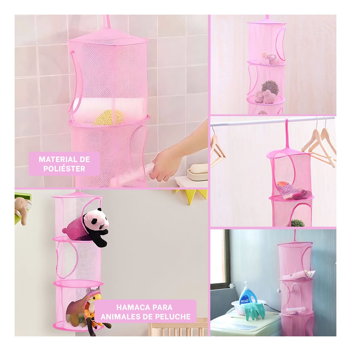 MALLA ORGANIZADORA COLGANTE 3 NIVELES ROSADO MODERNA PARA ORGANIZAR ROPA YSTICKY - 1