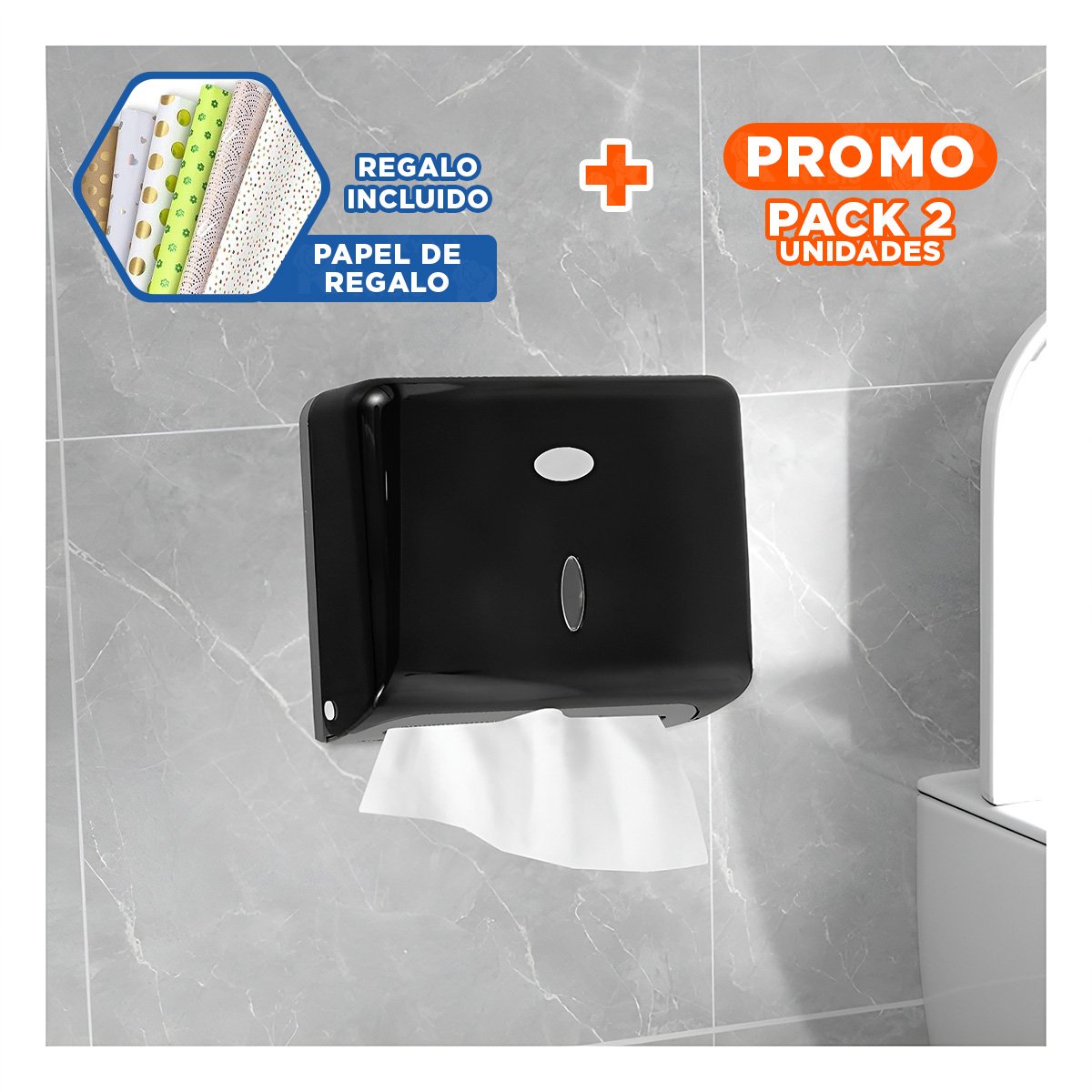 PACK2 GABINETE DE PAPEL TOALLA INTERFOLIADO NEGRO CON ESTILO ELEGANTE YPAPEL REGALO - 1