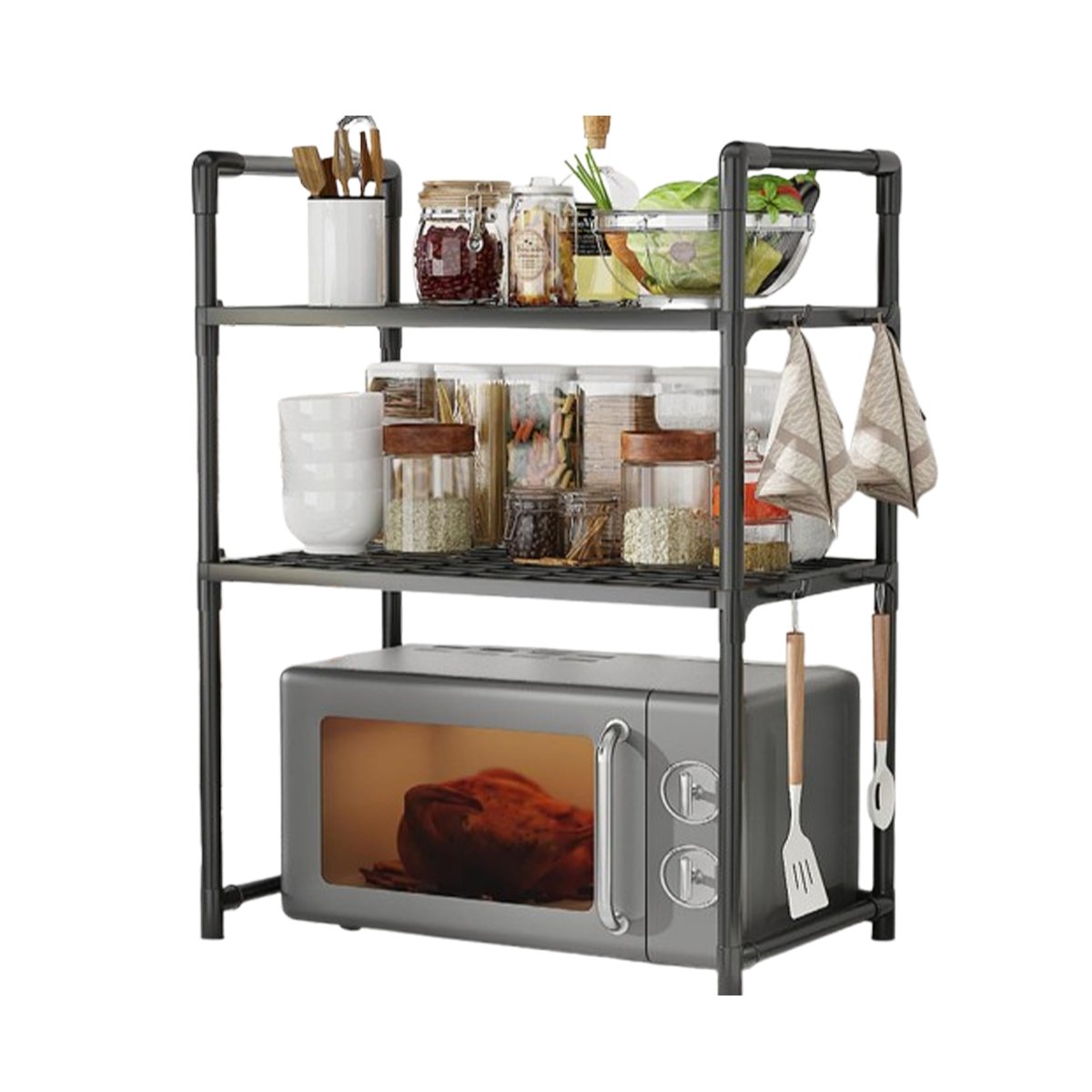 MUEBLE METALICO ORGANIZADOR MICROONDAS 2 NIVELES CON ASAS NEGRO COMPACTO Y+LIGAS REGALO - 3
