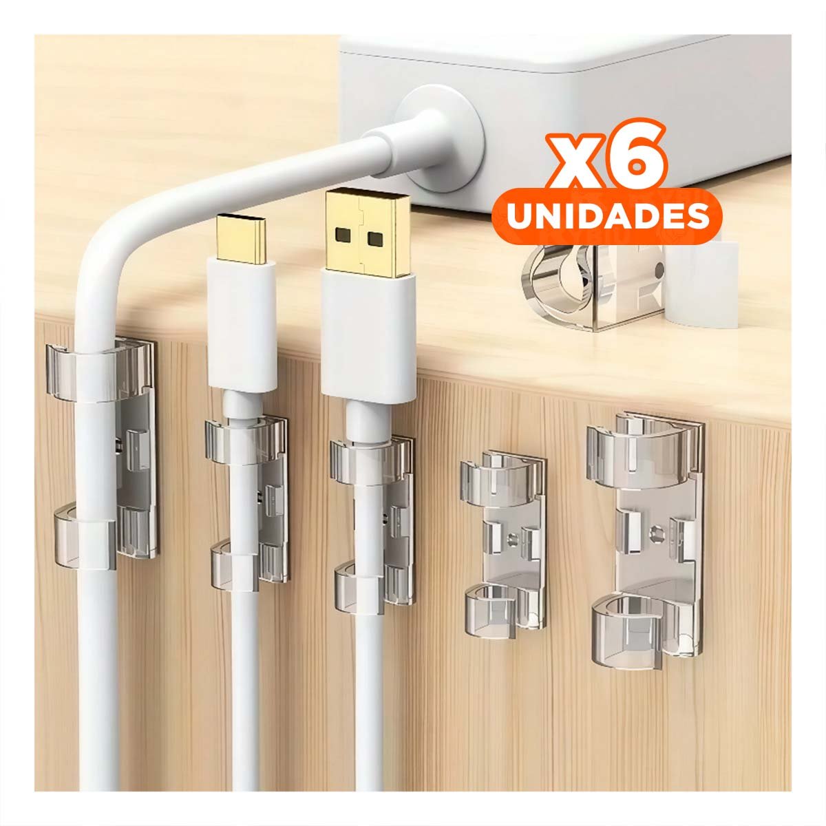 PACK6 SOPORTES PARA CABLES CON 16 PIEZAS ORGANIZADORAS DE ACABADO TRANSPARENTE YREGALO STICKER - 1