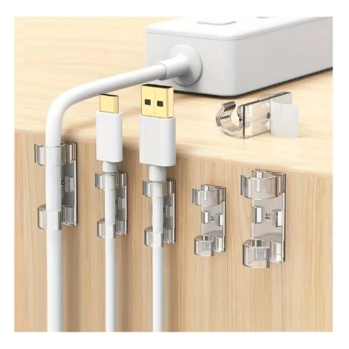 PACK6 SOPORTES PARA CABLES CON 16 PIEZAS ORGANIZADORAS DE ACABADO TRANSPARENTE YREGALO STICKER - 3