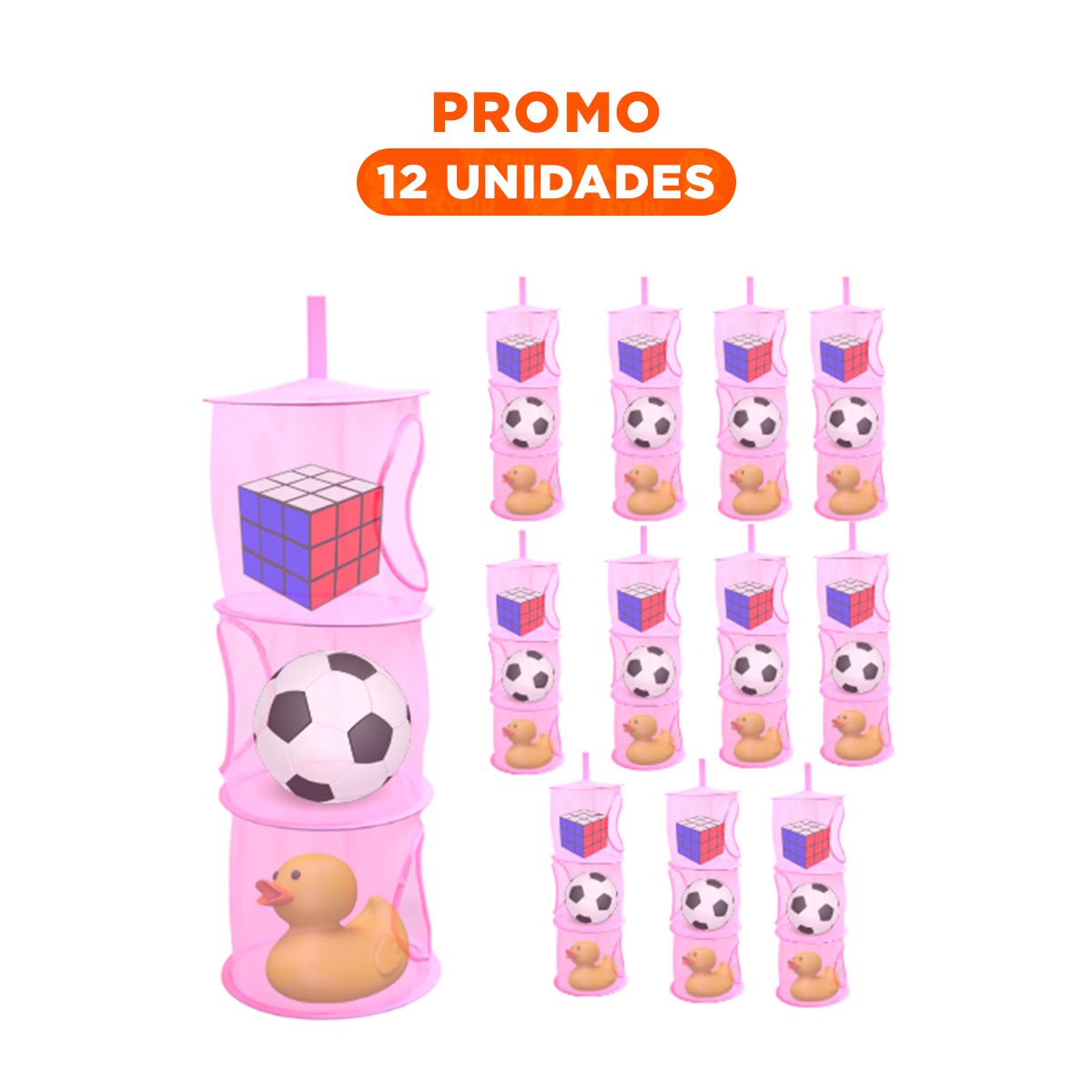 PACK12 MODULO COLGANTE TIPO RED 3 NIVELES ROSADO FUNCIONAL ALMACENAMIENTO Y+REGALO STICKER - 1