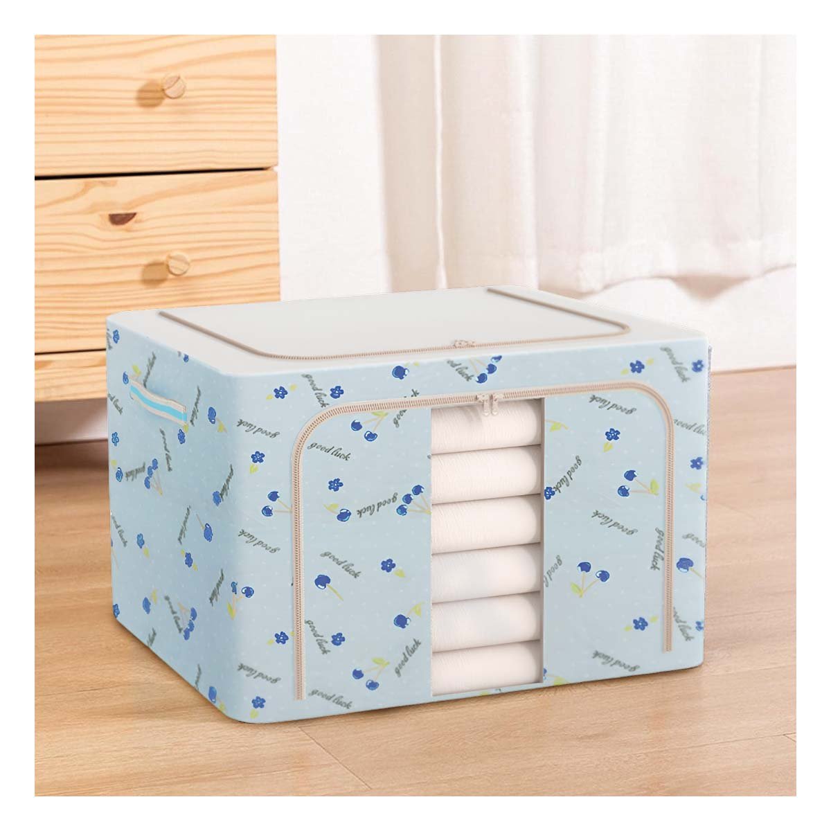 CANASTA ORGANIZADORA PLEGABLE CON CEREZAS PARA DORMITORIO CLOSET Y EL HOGAR Y+PAPEL REGALO - 2