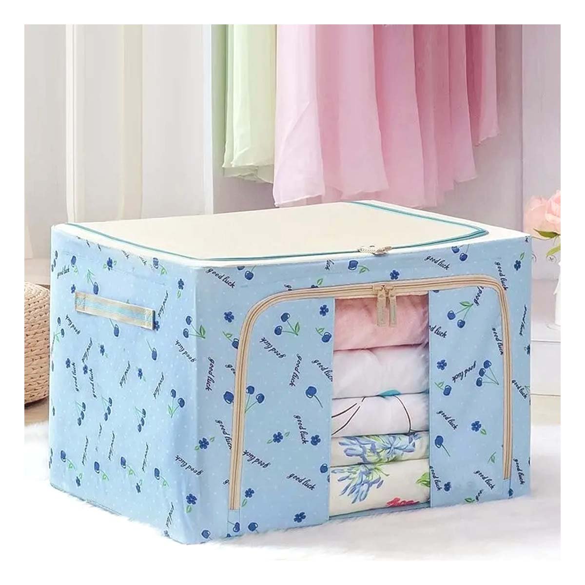 CANASTA ORGANIZADORA PLEGABLE CON CEREZAS PARA DORMITORIO CLOSET Y EL HOGAR Y+PAPEL REGALO - 3