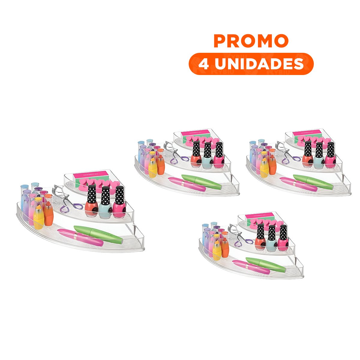 PACK4 ORGANIZADOR DE MAQUILLAJE DE ACRILICO TRANSPARENTE 3 NIVELES Y+REGALO STICKER - 1