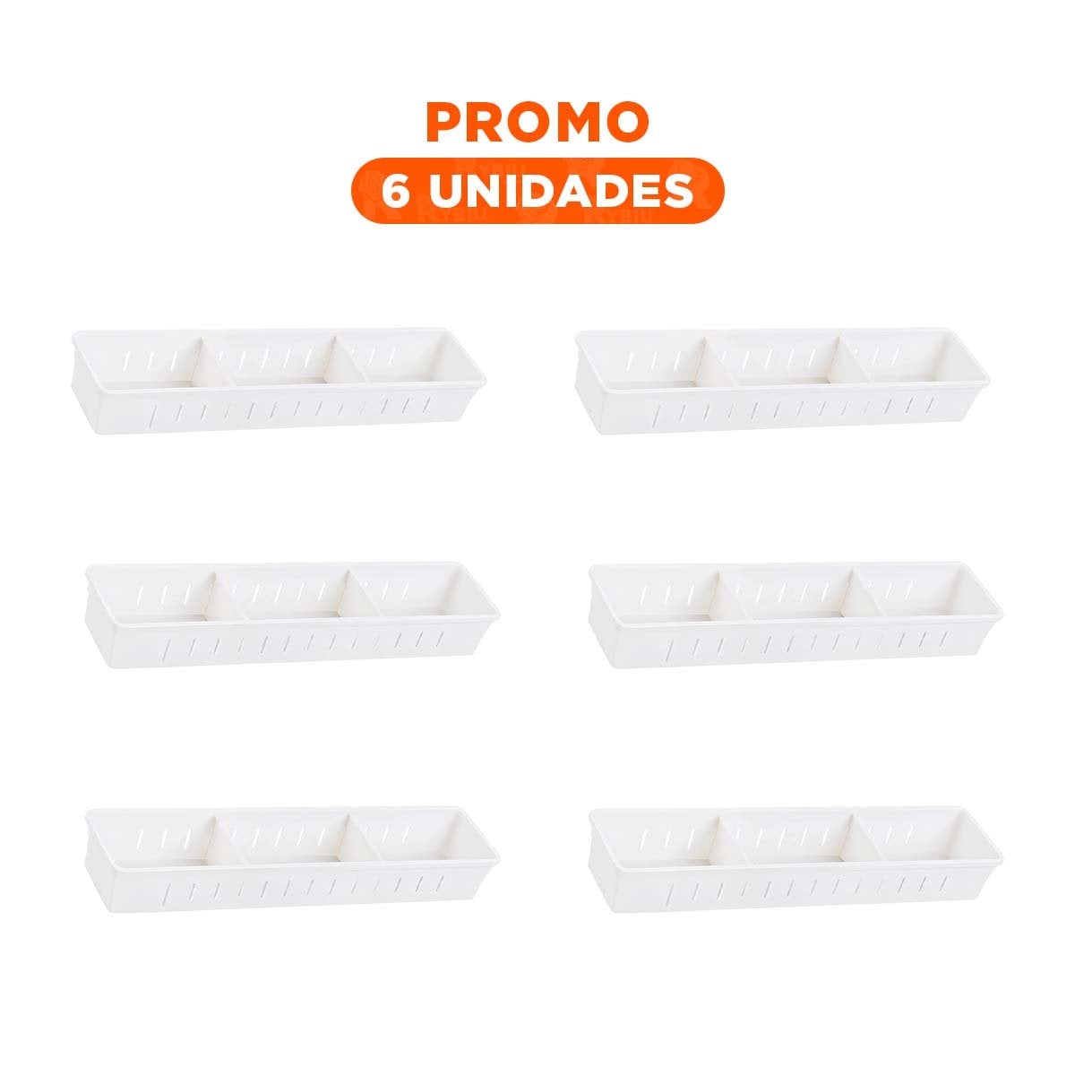 PACK6 CONTENEDOR ORGANIZADORA AJUSTABLE CON TABLEROS 34.6X12X5CM BLANCO COMPACTO - 1
