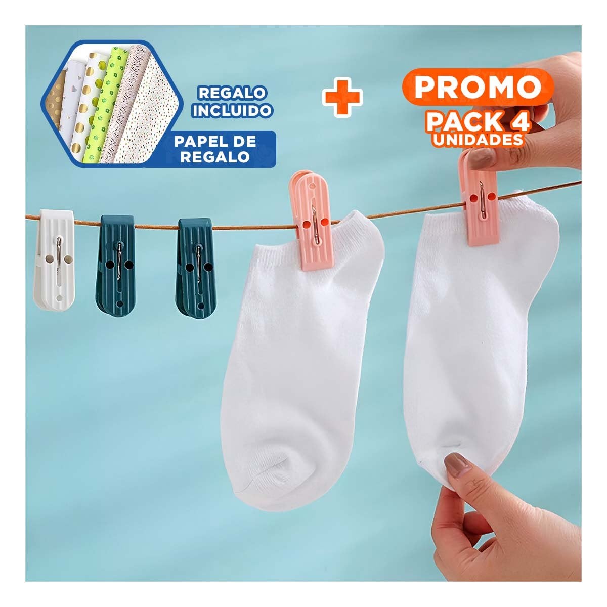 PACK4 CESTO FUNCIONAL ROSADO CLARO CIRCULAR PARA GANCHOS DE ROPA LAVANDERIA Y+PAPEL REGALO - 1
