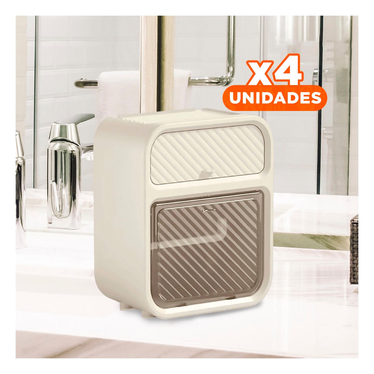 PACK4 GABINETE DISPENSADOR DE PAPEL HIGIENICO CON CAJON COLOR BEIGE HOGAR PLUS - 1