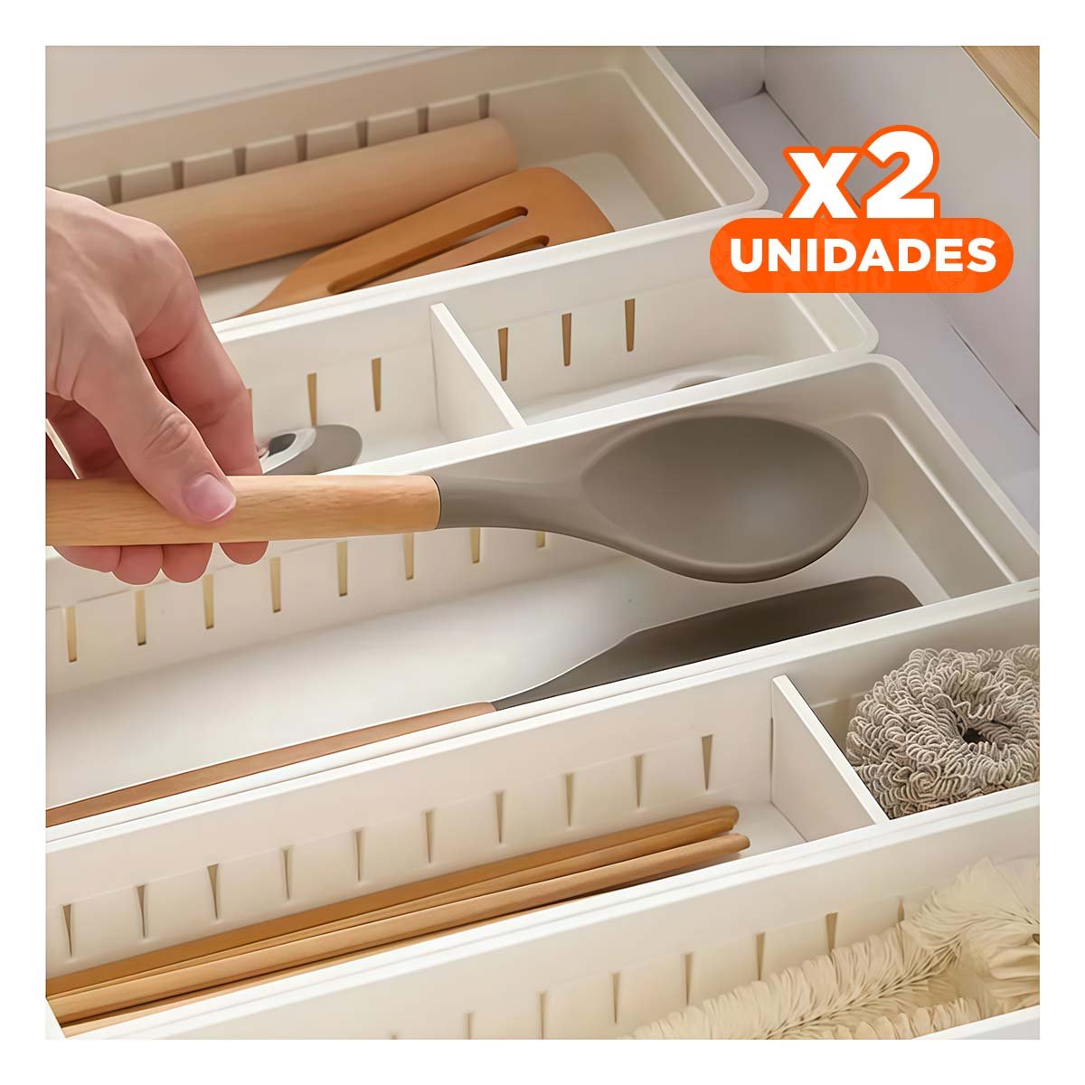 PACK2 CESTA BLANCA PLASTICO AJUSTABLE 34.6X8X5CM CON DIVISIONES COMPACTAS Y+REGALO STICKER - 1