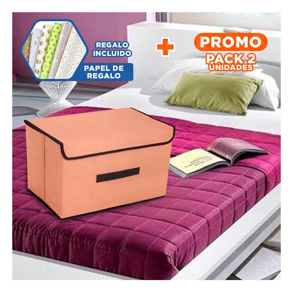 PACK2 CUBO DE ALMACENAJE DE TELA 36X24X23CM MOSTAZA CON BORDE MARRON PARA SALA YPAPEL REGALO - 1