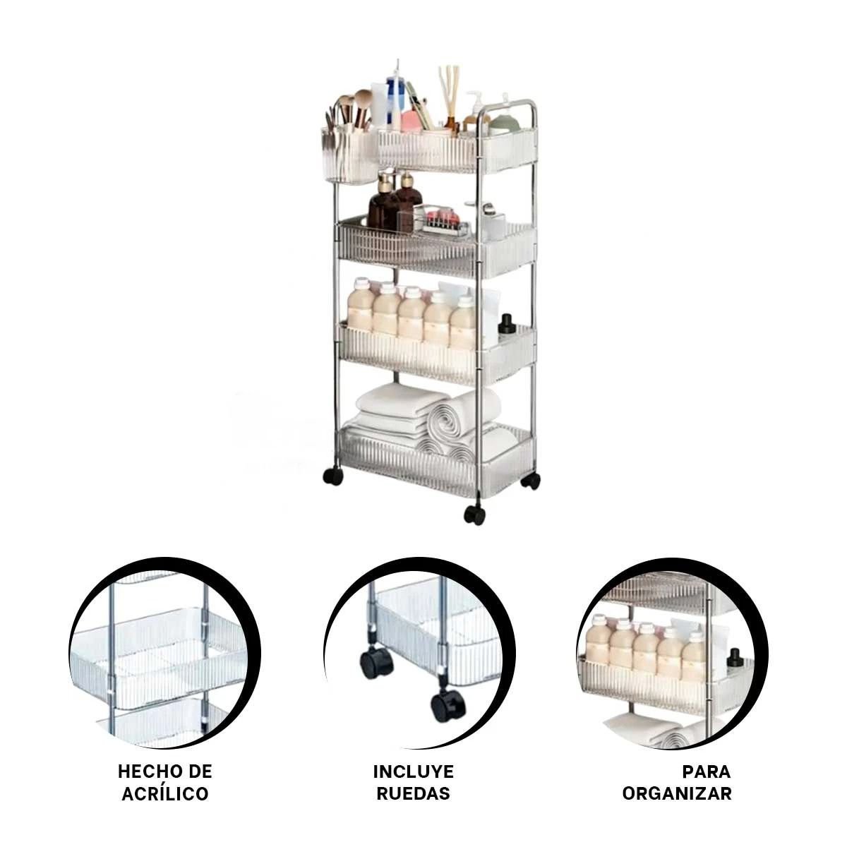 ESTANTE DE ACRILICO 4 NIVELES CON ASAS TRANSPARENTE PARA DECORAR Y ORGANIZAR CASA - 3