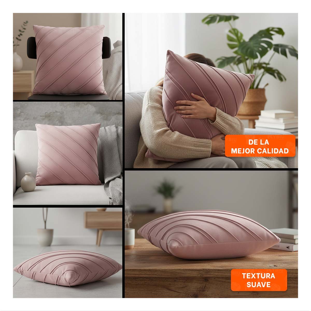 PACK6 PROTECTOR PARA ALMOHADA CON ENFOQUE VISUAL EN TERCIOPELO ROSADO CLARO Y+PAPEL REGALO - 3