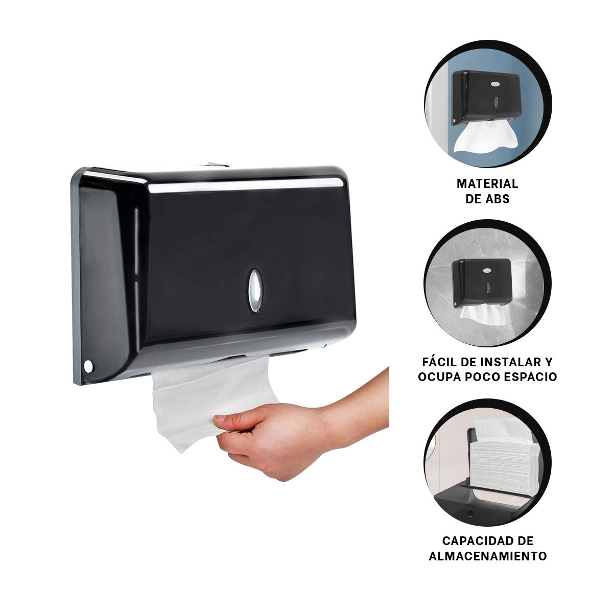 PORTA PAPEL TOALLA INTERFOLIADO COLOR NEGRO PARA COCINA MODERNA Y ORDENADA - 3