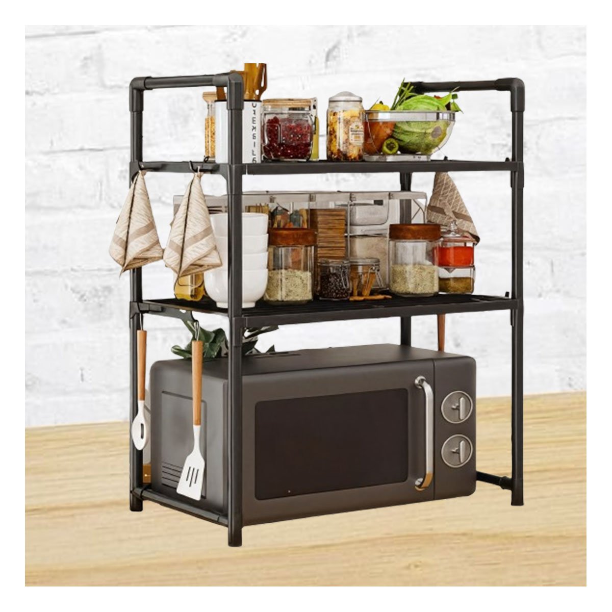 PACK6 REPISA COMPACTO ORGANIZADOR MICROONDAS 2 NIVELES CON ASAS NEGRO FIRME Y+PAPEL REGALO - 5