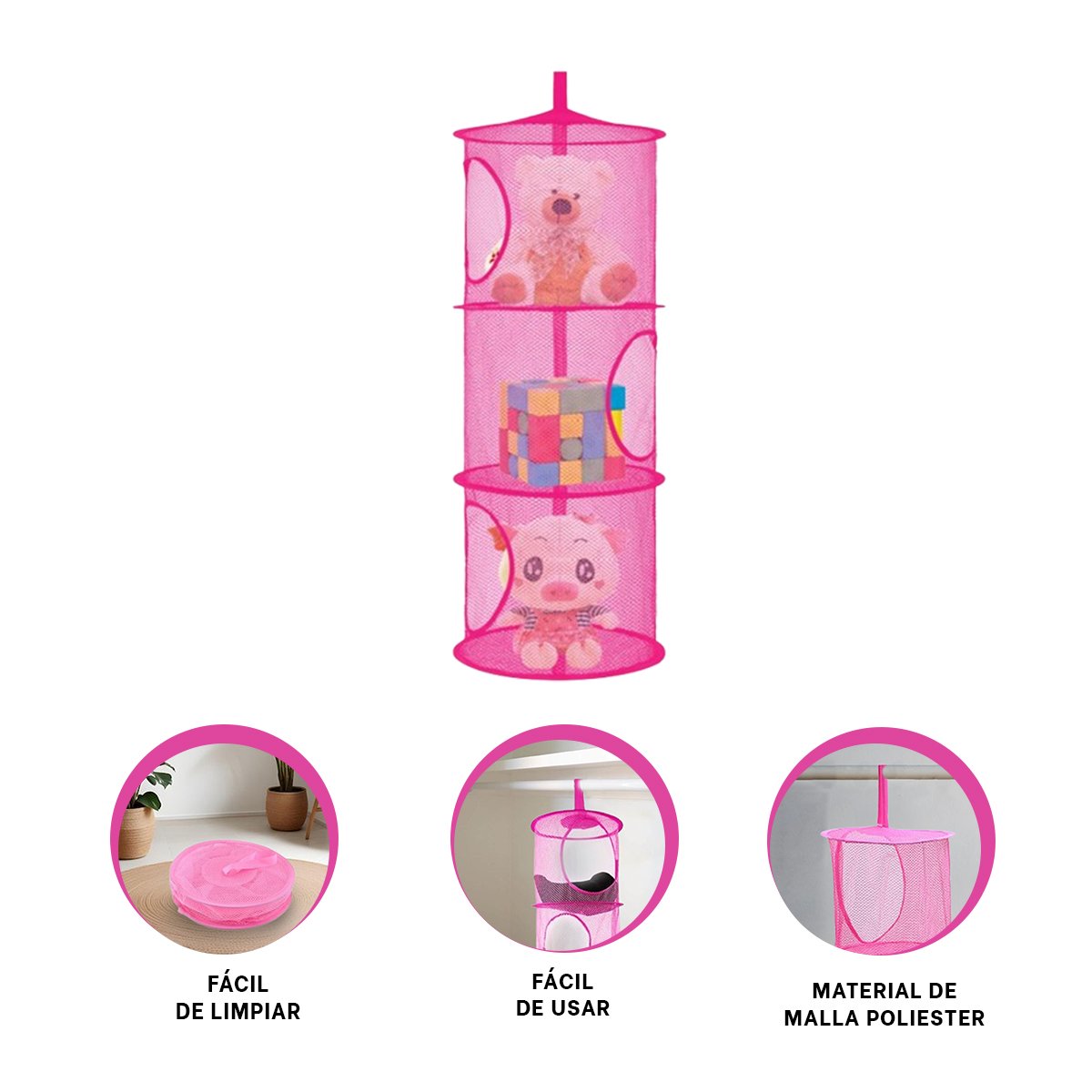 PACK6 MODULO COLGANTE TIPO RED 3 NIVELES FUCSIA PARA ORDEN EN HOGAR DIARIO Y+REGALO STICKER - 2