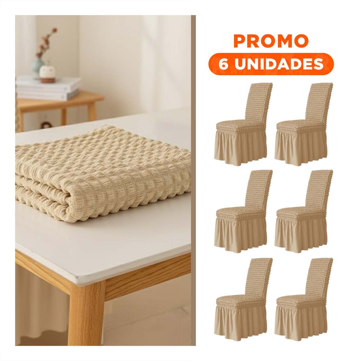 PACK6 FORRO ELASTICA DE SILLA COLOR MARRON CLARO CON RELIEVE VISUAL DE BURBUJAS - 1