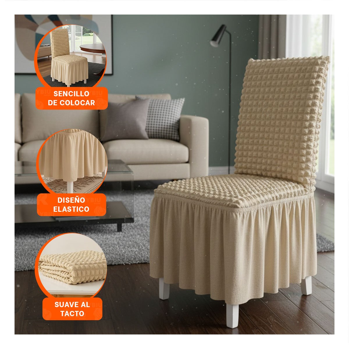 PACK6 FORRO ELASTICA DE SILLA COLOR MARRON CLARO CON RELIEVE VISUAL DE BURBUJAS - 5