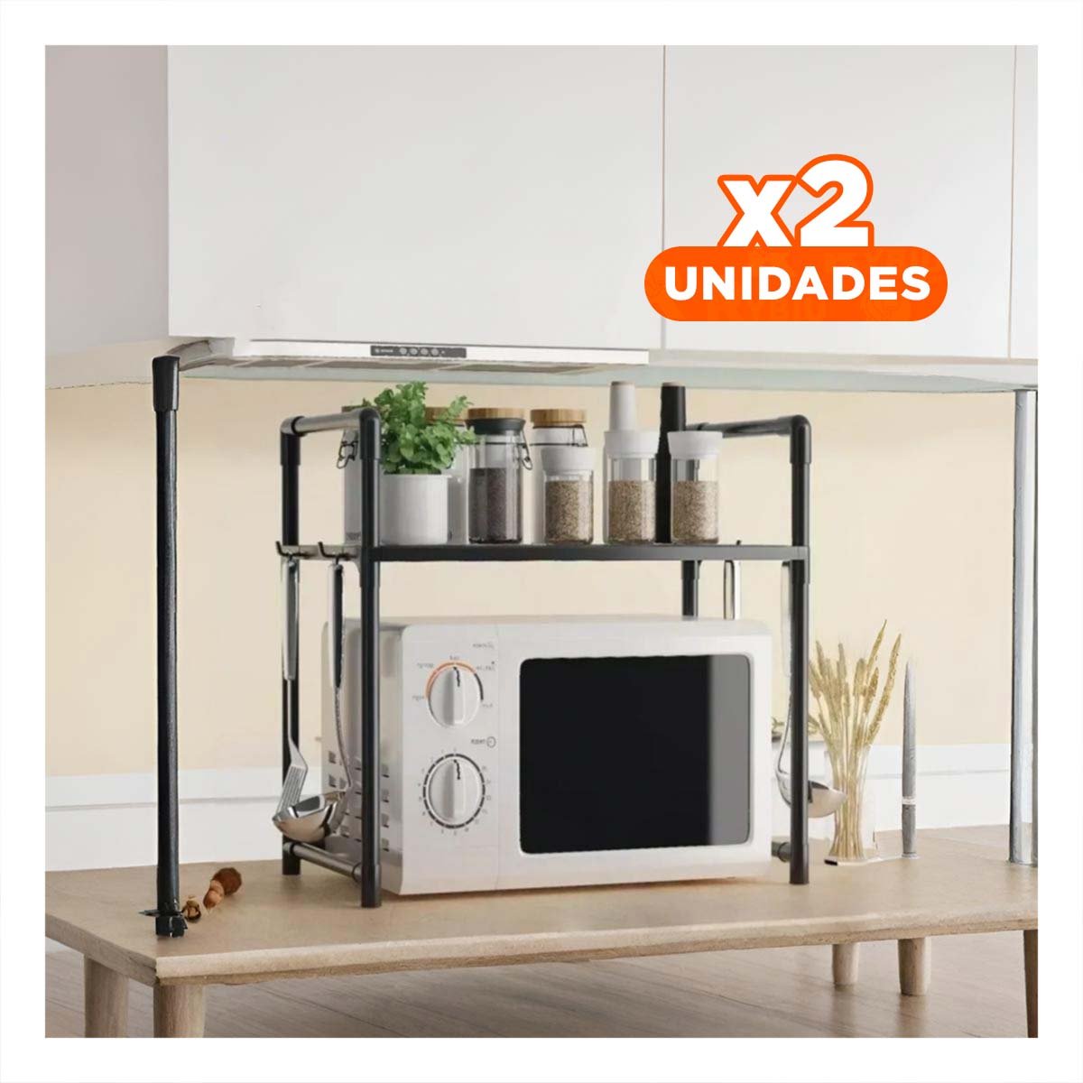 PACK2 MODULO ORGANIZADOR DE MICROONDAS CON ASAS 48X26X49CM NEGRO PRACTICO PRO YREGALO STICKER - 1