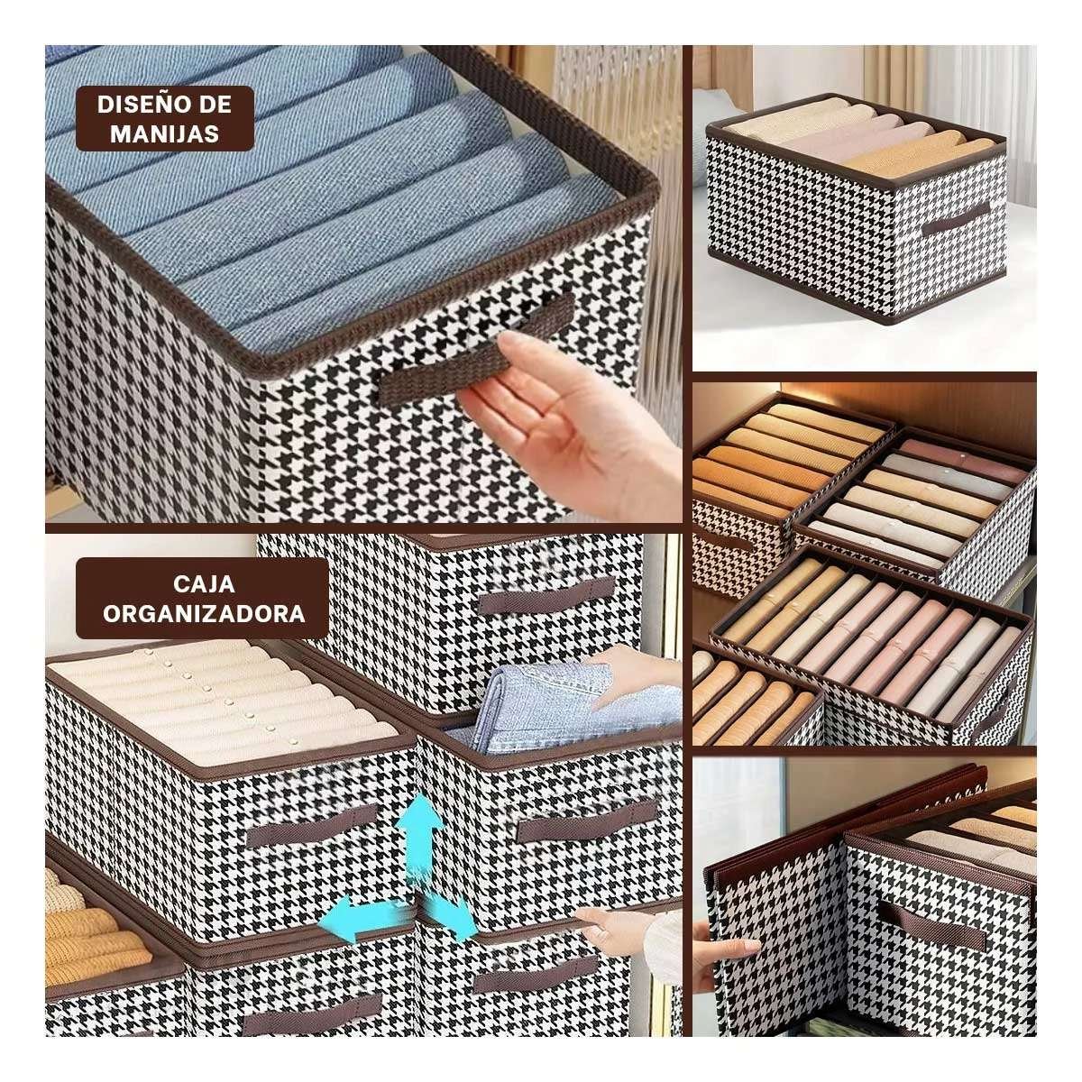 PACK2 ALMACENADOR DE TELA CON TAPA 40X28X20CM MARRON PATA DE GALLO Y+PAPEL REGALO - 3