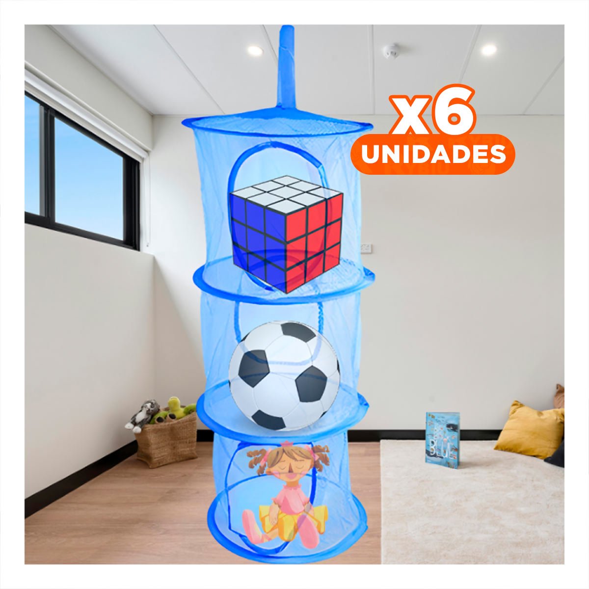 PACK6 MODULO COLGANTE TIPO RED 3 NIVELES AZUL PARA ORDEN EN HOGAR DIARIO Y+REGALO STICKER - 1