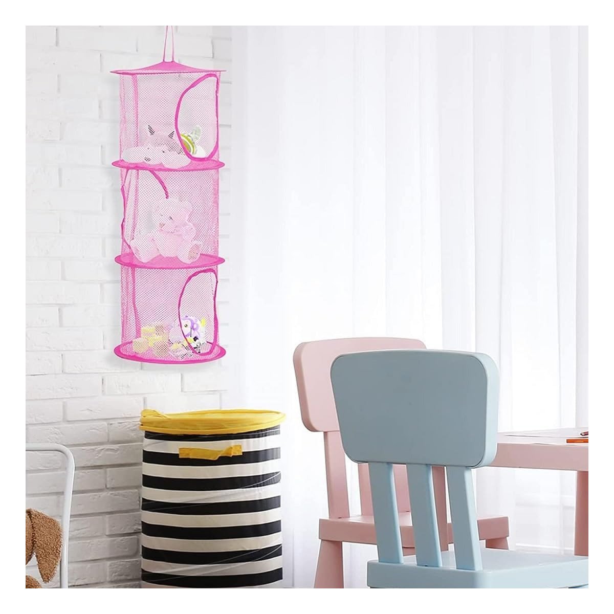 MALLA ORGANIZADORA COLGANTE 3 NIVELES ROSADO PRACTICA PARA ESPACIOS PEQUENOS Y+PAPEL REGALO - 3
