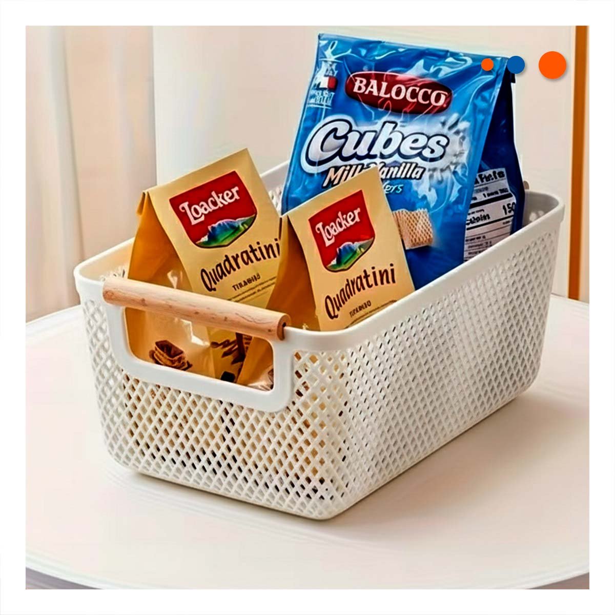 PACK12 CANASTA FUNCIONAL MALLA CON ASAS DE MADERA PLOMO CLARO RECTANGULAR Y+PAPEL REGALO - 5