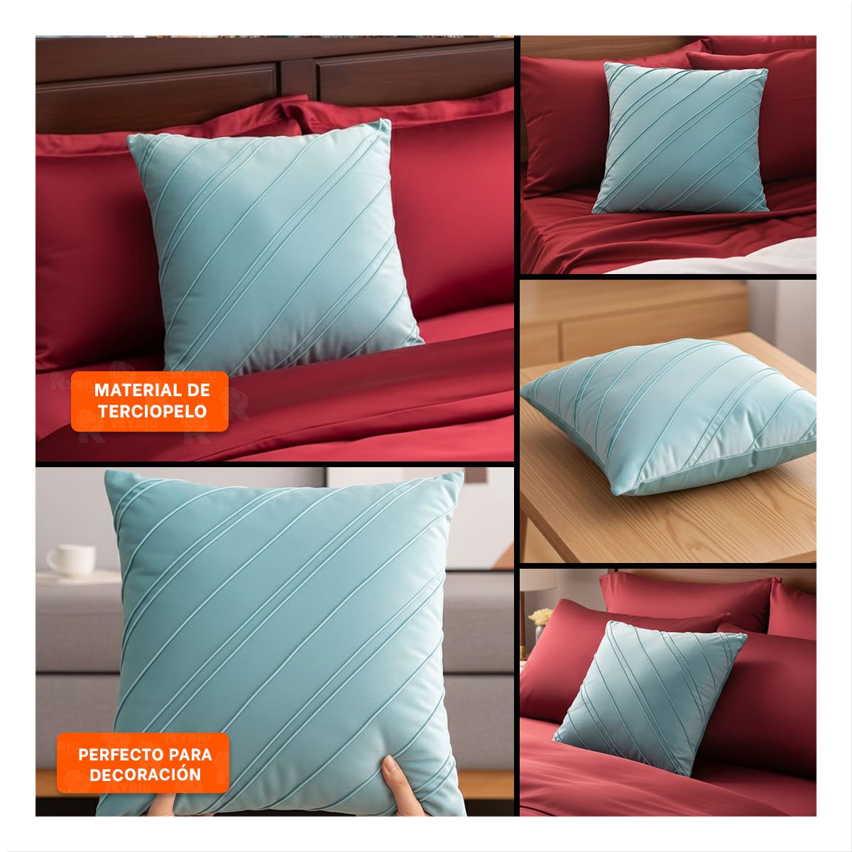 PACK4 PROTECTOR PENSADA PARA ALMOHADA CON PATRON DIAGONAL Y SUPERFICIE ROJA Y+REGALO STICKER - 2