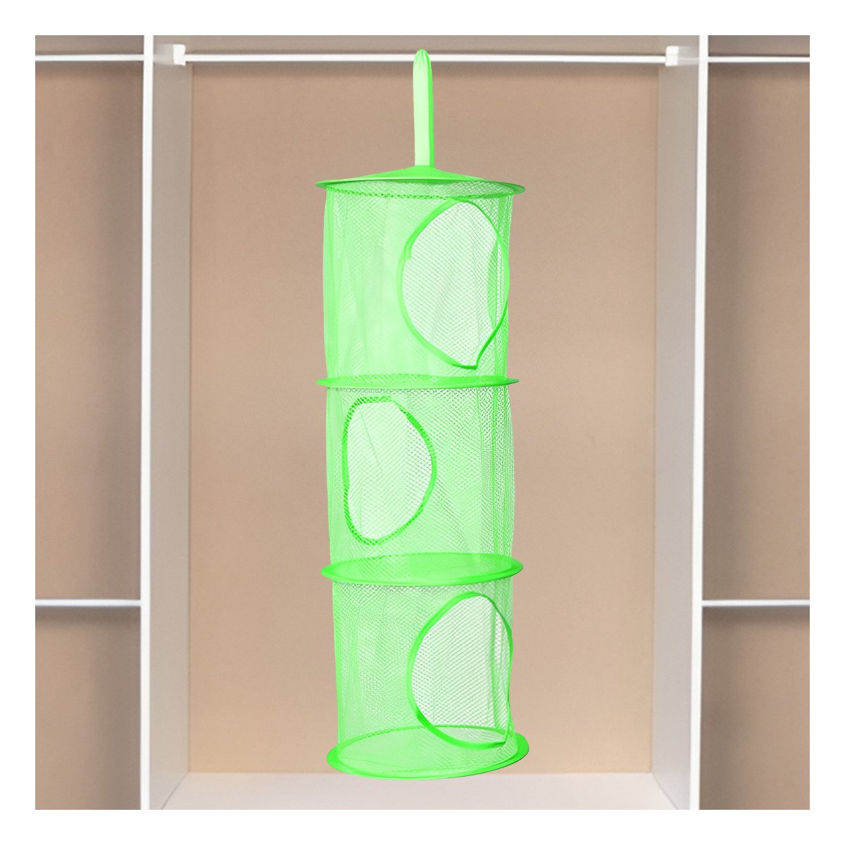 MALLA ORGANIZADORA COLGANTE 3 NIVELES VERDE PRACTICA PARA ESPACIOS PEQUENOS Y+PAPEL REGALO - 5