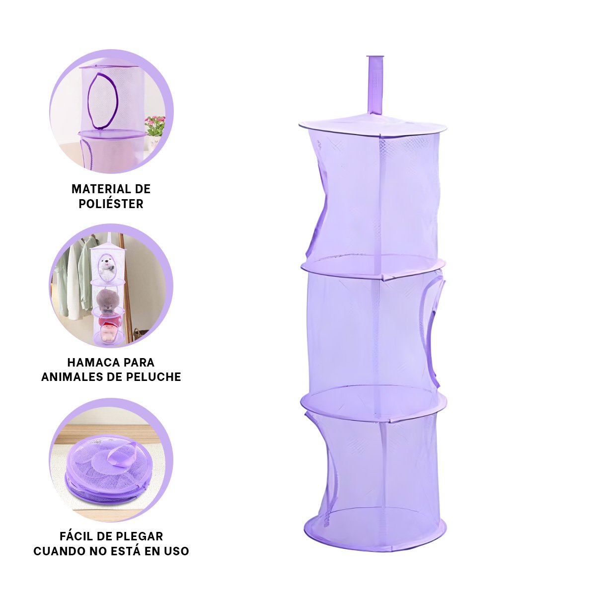 MALLA ORGANIZADORA COLGANTE 3 NIVELES MORADO FUNCIONAL PARA ALMACENAMIENTO Y+LIGAS REGALO - 3