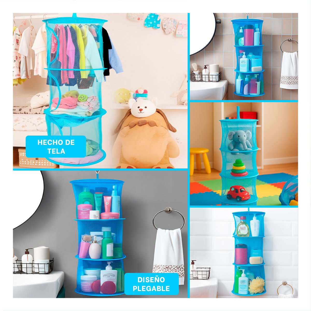 PACK2 SISTEMA COLGANTE TIPO RED 3 NIVELES CELESTE FUNCIONAL ALMACENAMIENTO Y+PAPEL REGALO - 3