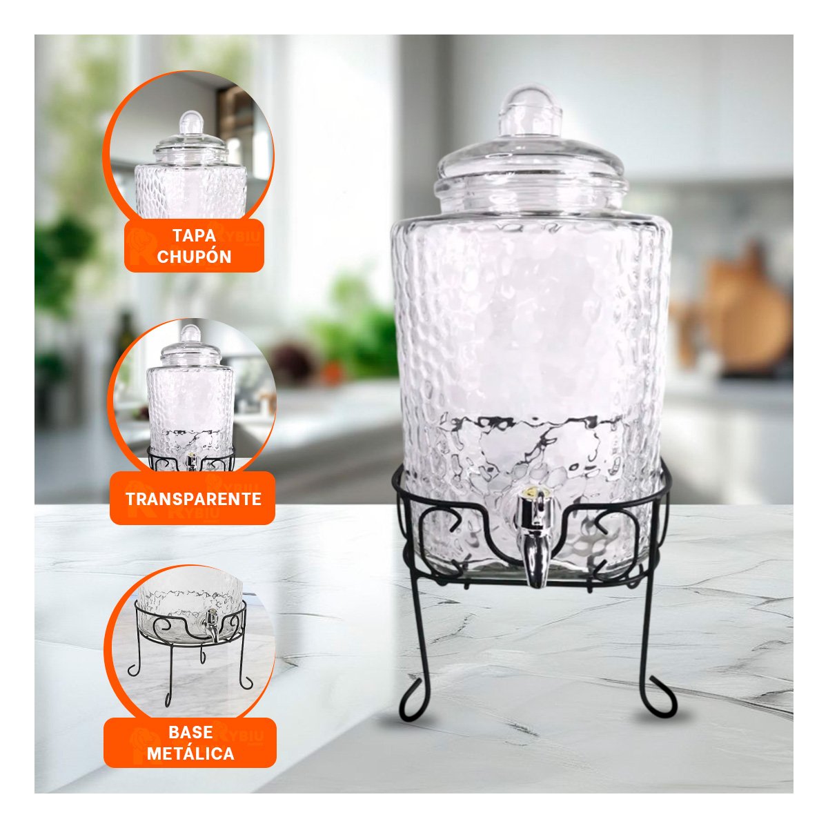 PACK4 COMPLEMENTO DE BEBIDA TRANSPARENTE 6L CON BASE METALICA PARA REUNIONES - 3