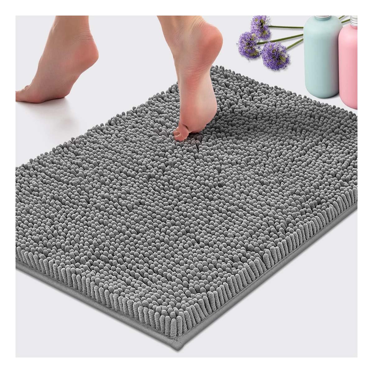 TAPETE RECTANGULAR DE MICROFIBRA ABSORBENTE 40X60CM PLOMO CLARO USO DIARIO Y+REGALO STICKER - 2