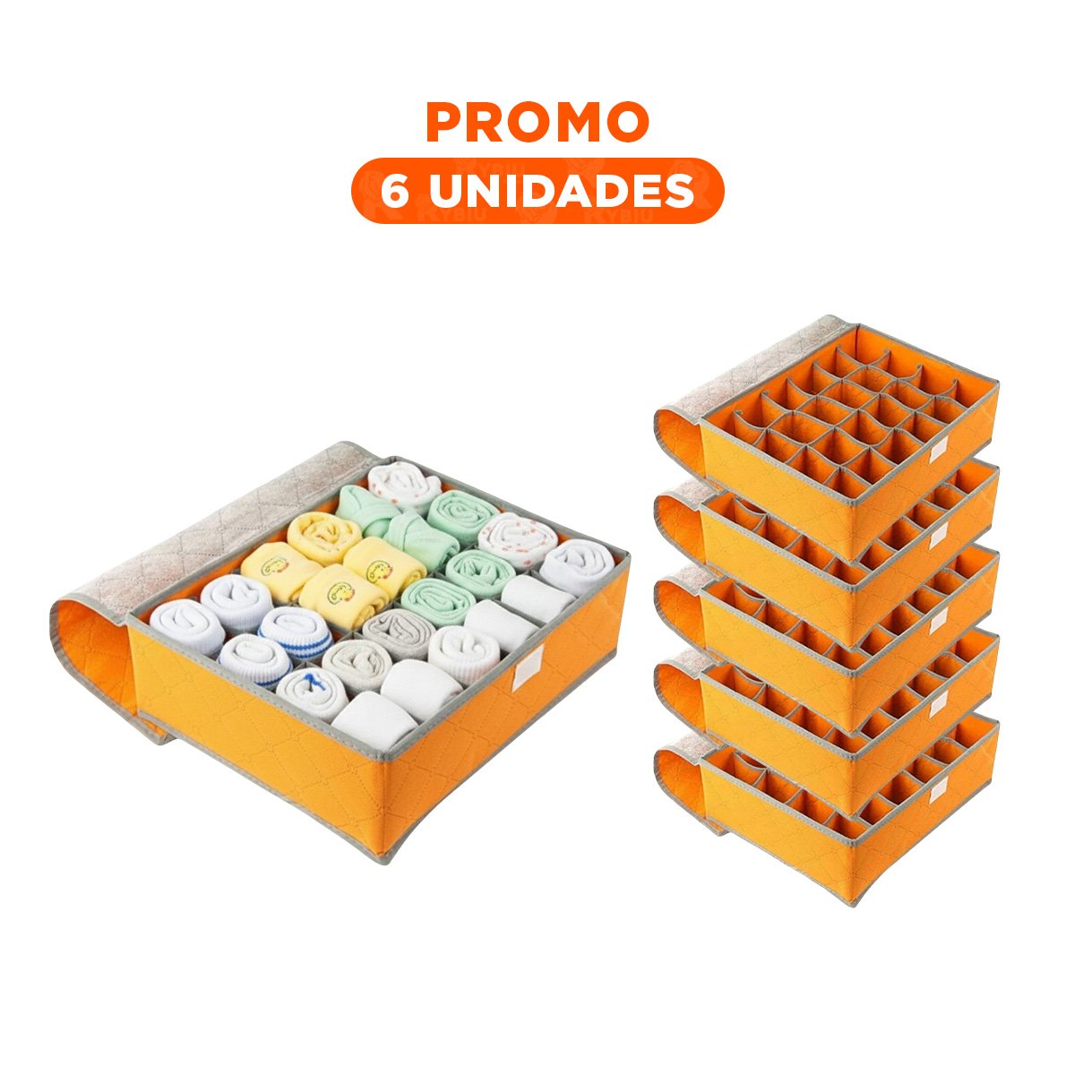 PACK6 ORGANIZADOR TEXTIL DE ROPA INTERIOR 24 DIVISIONES NARANJA USO DIARIO MAX - 1