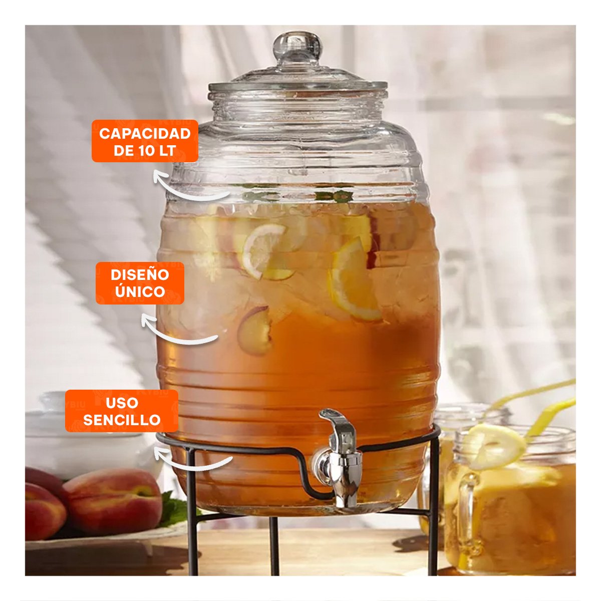 CENTRO DE BEBIDAS 10L CON BASE METALICA Y TAPA CHUPON TRANSPARENTE CELESTE YSTICKY - 2