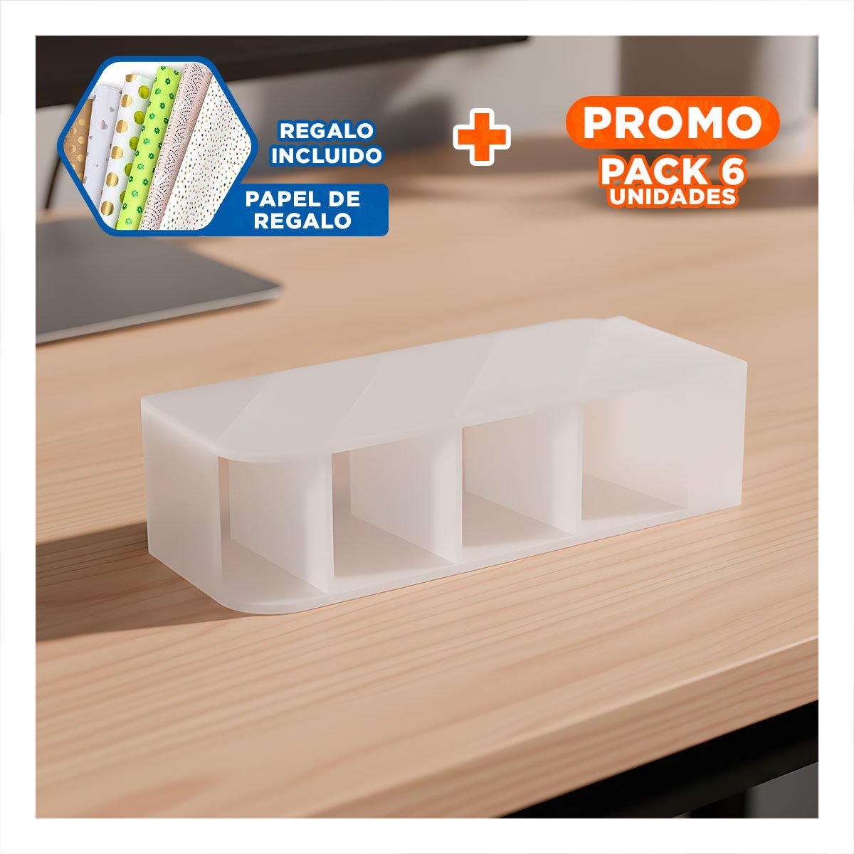 PACK6 MODULO FUNCIONAL PARA AREA DE ESTUDIO BLANCO TRANSPARENTE YPAPEL REGALO - 1