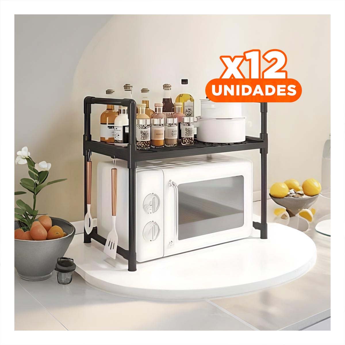 PACK12 RACK ORGANIZADOR DE MICROONDAS CON ASAS 48X26X49CM NEGRO COCINA PRO - 1
