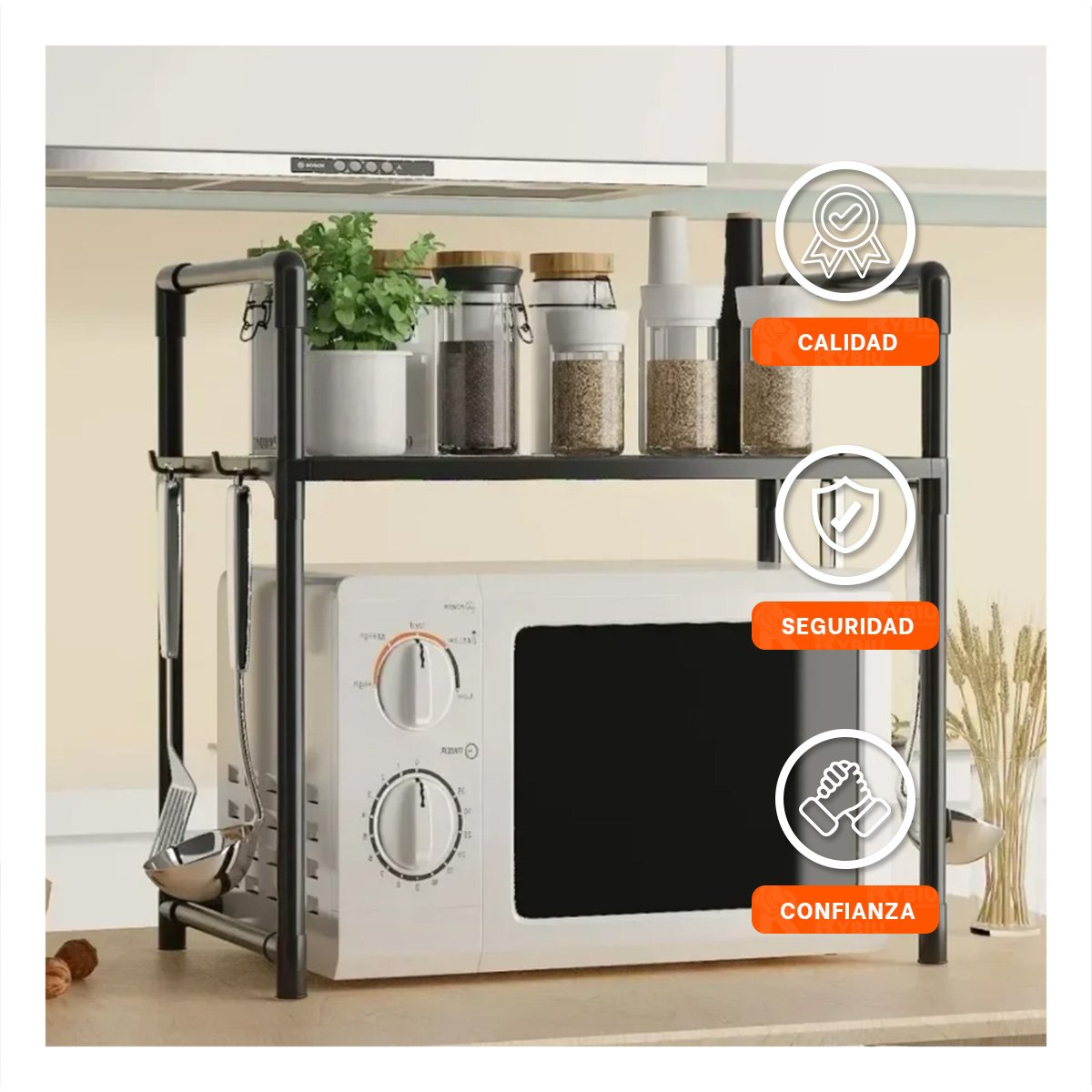 PACK12 RACK ORGANIZADOR DE MICROONDAS CON ASAS 48X26X49CM NEGRO COCINA PRO - 3