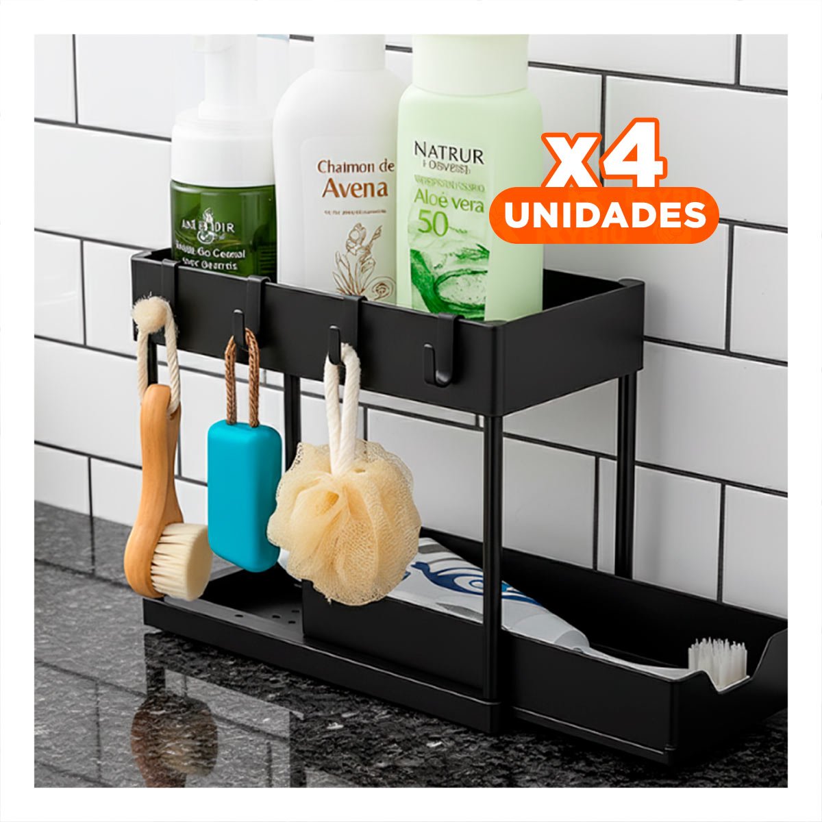 PACK4 ESTANTE 2 NIVELES CON CAJON INFERIOR DESLIZABLE PARA COCINA Y+REGALO STICKER - 1
