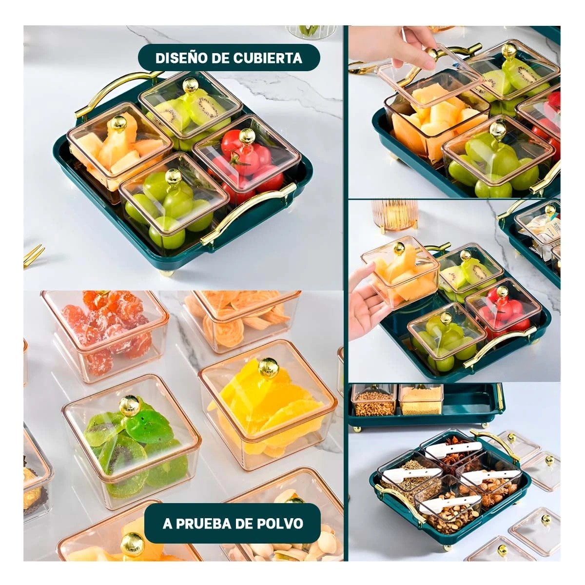 PACK2 COLECCION ELEGANTE 4 ORGANIZADORES CON BANDEJA VERDE DISENO MODERNO Y+PAPEL REGALO - 3