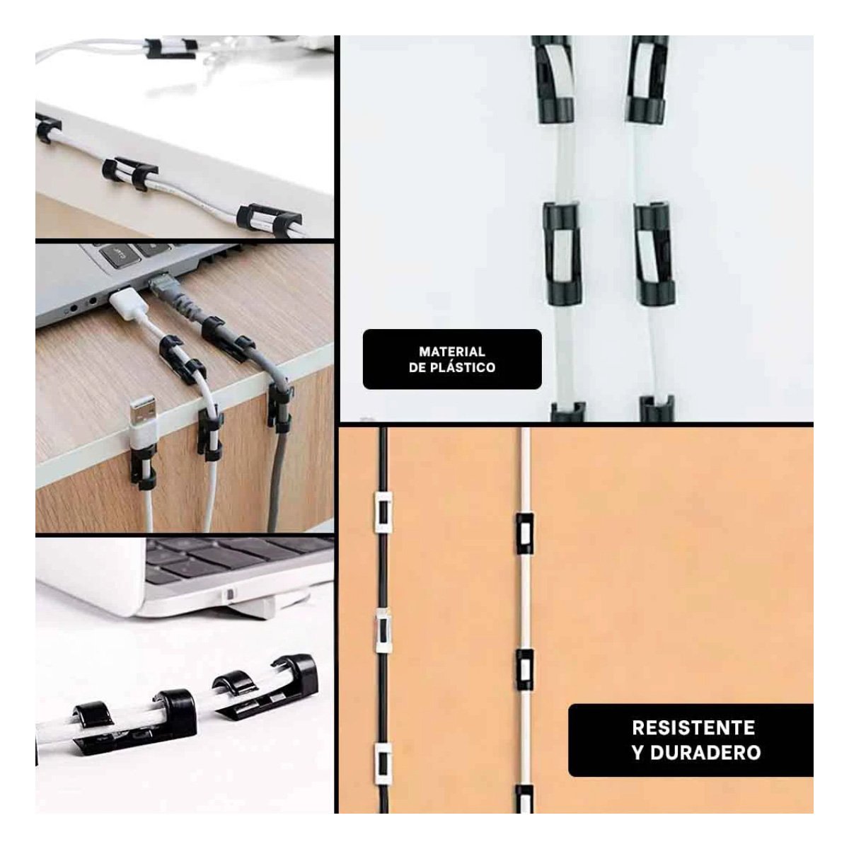 PACK6 SOPORTES ORGANIZADORES DE CABLES CON SET COLOR NEGRO 16 PIEZAS YPAPEL REGALO - 3